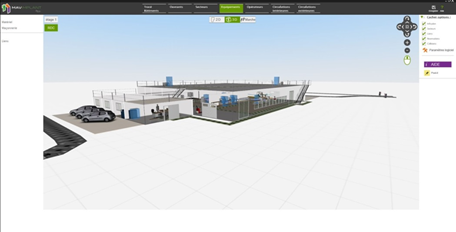 1. ábra: a MAVImplant eszköz lehetővé teszi a jövőbeli munkahely 3D virtuális modelljének felépítését, a felhasználó egymást követő lépésekkel vezérli a folyamatot (a képernyő felső sávja)
