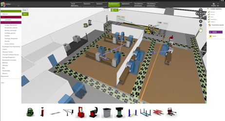 Figure 2 : La maquette est construite en insérant des objets 3D issus d’une bibliothèque (bandeau inférieur)